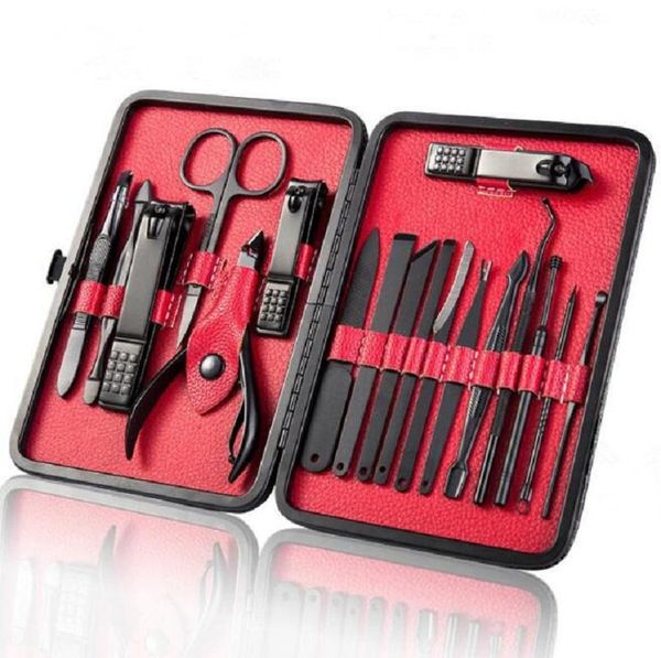 

nail art kits brand 15pcs/18pcs multifunction clippers set black stainless steel pedicure scissor tweezer manicure tools