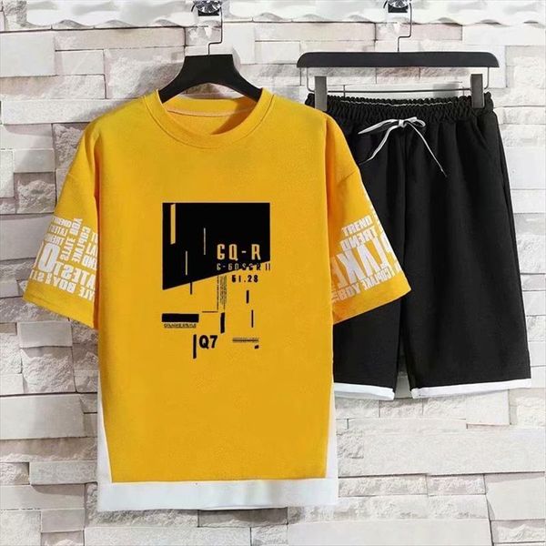 

sets fashion japan style streetwear men tracksuits printing t shirts sports shorts casual summer clothing tracksuit, Gray
