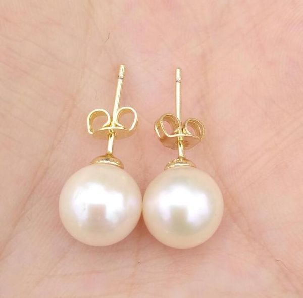 

real pearl . we only sell real pearl . beautiful a pair of 9-10mm natural south sea white pearl earring, Silver