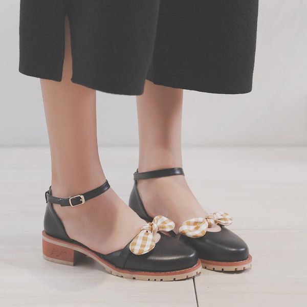 

dress shoes laasimi women's pu leather woman shallow buckle strap heels female summer casual mary janes ladies butterfly-knot, Black