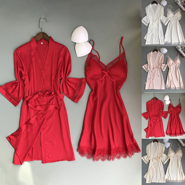 

pajamas women's hanging skirt two piece set 2021 elastic silk nightgown bathrobe home suit, Black;white