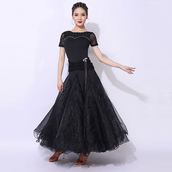

summer ballroom dance competition dress standard waltz costume tango performance dance clothes ballroom fluffy skirt vdb2381, Black;red
