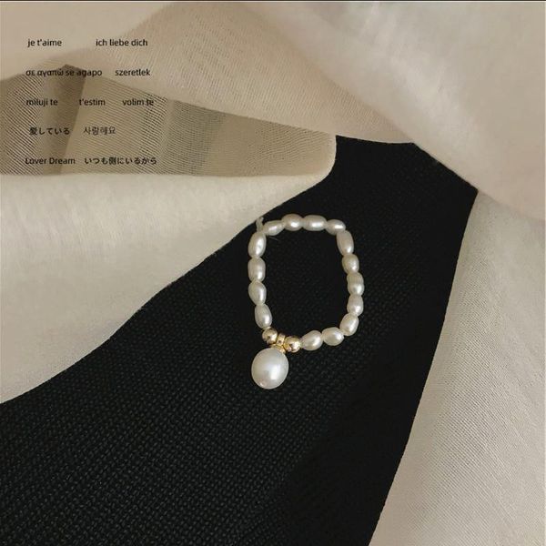 

cluster rings baroque simple natural pearl women handmade creative elasticity finger 2021 fashion jewelry korean, Golden;silver
