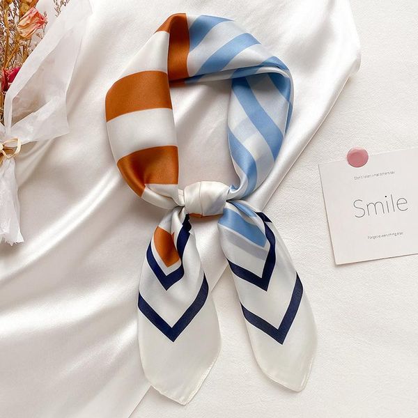

scarves fashion women square silk stain scarf wraps spain sjaal colorful wave striped muslim headband 70*70cm, Blue;gray