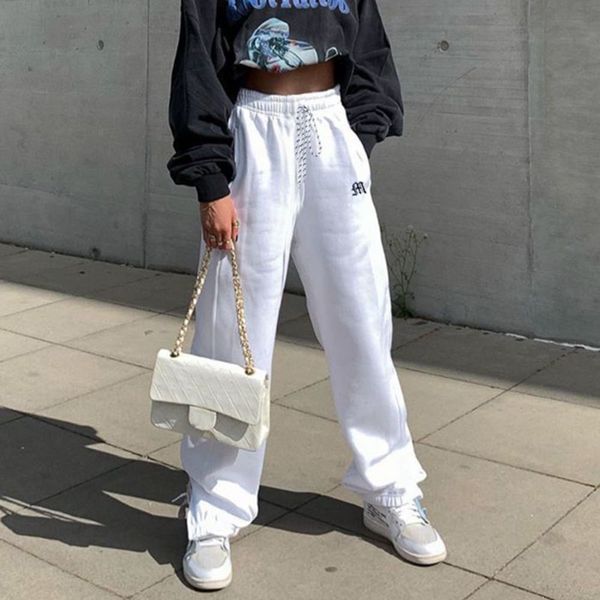 

autumn 2020 new alphabet embroidery hemlock zipper open fork elastic band width slacks men's pants, Black;white