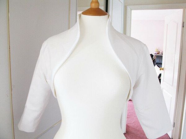 

wraps & jackets bridal satin shrug stole wrap shawl bolero ¾ sleeves collar jacket ivory colour, White