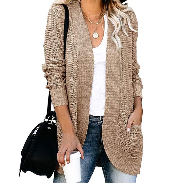 

2021 new office ladies women's autumn spring sweaters knitted solid cardigans female long sleeve open stitch casual outwear yy5y, White;black