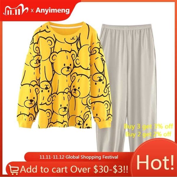

cute bear pajamas set for young lady long sleeve pants round neck autumn and winter adorable leisure sleepwear girl 211106, Black;red