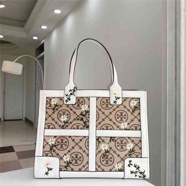 

70% off new ella tote with daisy embroidery leather and canvas jacquard large one shoulder shopping bag purse cyber monday