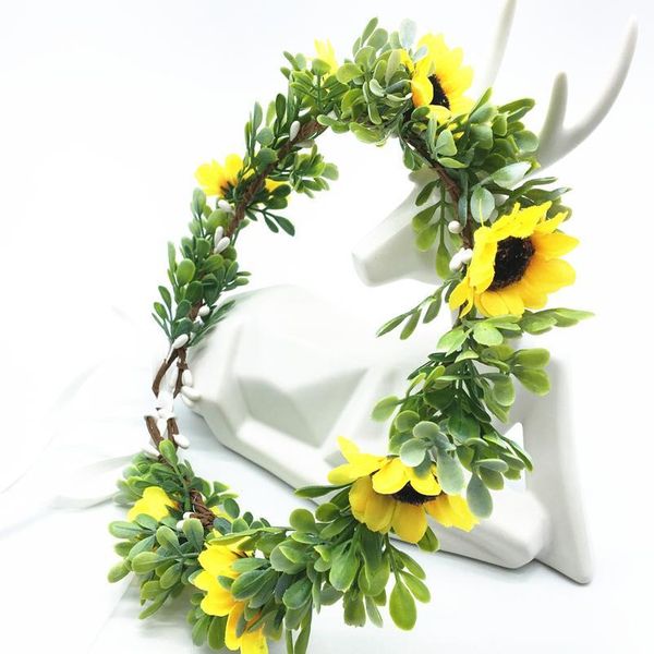 

small sun flower crown wedding headband women hair accessories headdress children girl birthday party garland floral qylumy