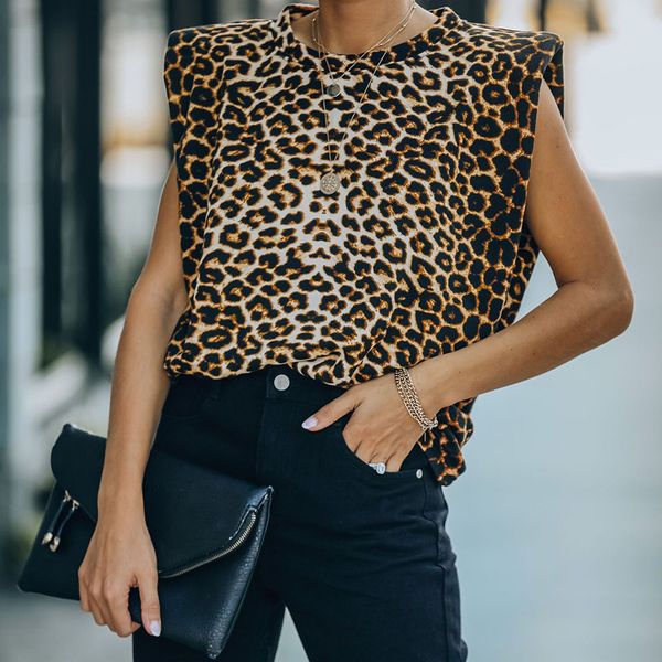 

2021 new arrivals summer fashion sleeveless o neck leopard loose high street women camis, White