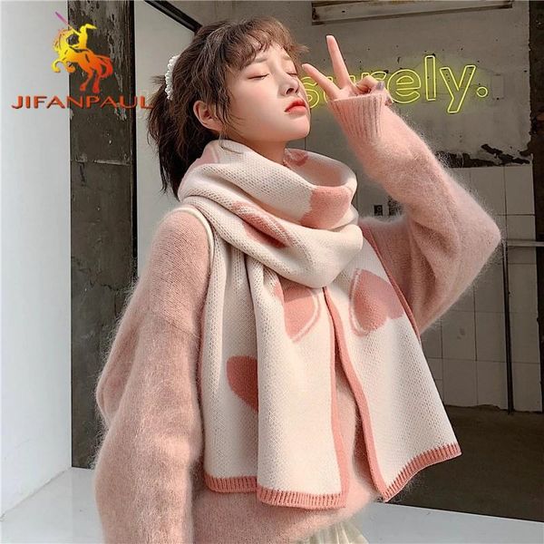 

scarves jifanpaul 2021 fashion scarf female winter cute girl love knitted wool thicken warm wild bib for women, Blue;gray
