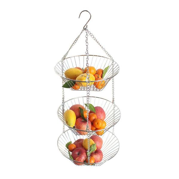 

storage baskets hanging fruit basket iron art 3-layer tray drain household bowl