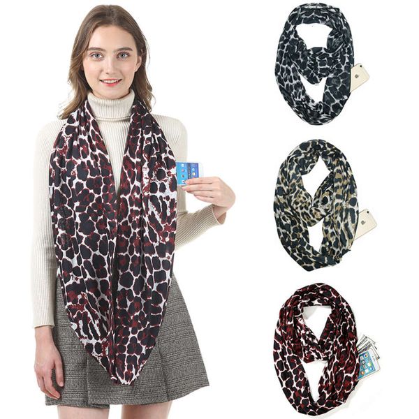 

new popular leopard pattern unlimited scarf storage multi-purpose pocket zipper neck, Blue;black