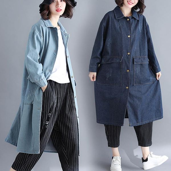 

women's trench coats fy001 all and winter korean edition loose bf denim shirt casual long-sleeved cardigan slimming jacket trend, Tan;black