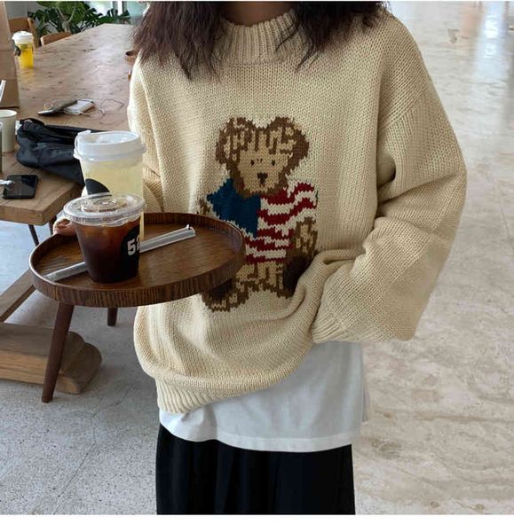 

women's sweaters blouse autumn bear ladies'nightgown jumper winter lazy-style pullovers pull out scarf femme dc6n, White;black