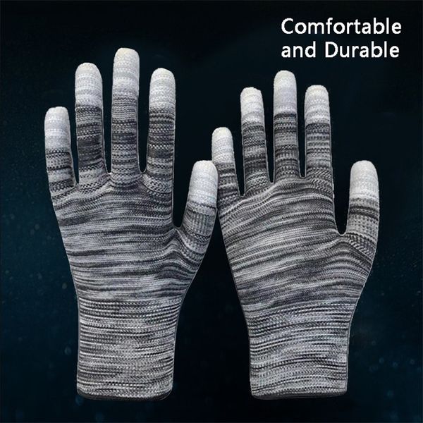 Полосатый PU латексные пены пальцев перчатки покрытые пальцами износостойкие, не пылевые антистатические нейлоновые подкладки для мастерской защитный сбор трудовой защиты yx1093