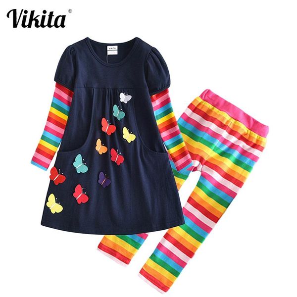 

clothing sets vikita girls autumn spring cotton long sleeve dress and skinny elastic leggings pants children kids 2 pcs outfit, White