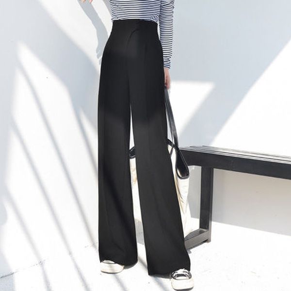 

women's pants & capris spring high-waist wide-leg pants trousers women's simple loose casual all-match temperament 2nlx, Black;white