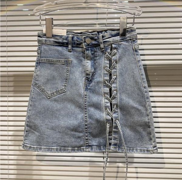

summer fashion women clothes high waist drawstring denim soild color hips halfbody skirt female wr56705l 210525, Black