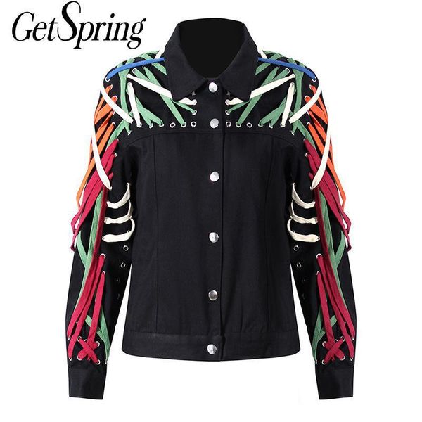 

women's jackets getspring women coat drawstring bandage irregular jacket fashion black female coats retro long sleeve ladies, Black;brown