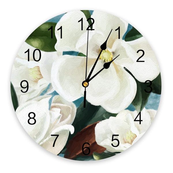 

white flowers oil painting wall clock home decor bedroom silent oclock watch wall digital clock modern design