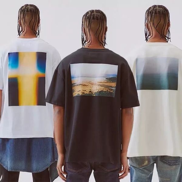 

chaopai double-track california limited tri-color p european and american men and women couples short-sleeved t-shirts, White;black