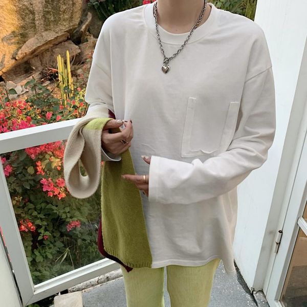 

women's t-shirt alien kitty 2021 white streetwear korean loose basic cotton office lady all-match full sleeves basewear t-shirt