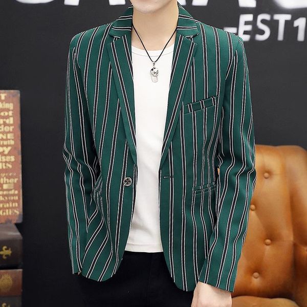 

men's suits & blazers coo 2022 striped contrast color fit casual suit youth trendy handsome blazer, White;black