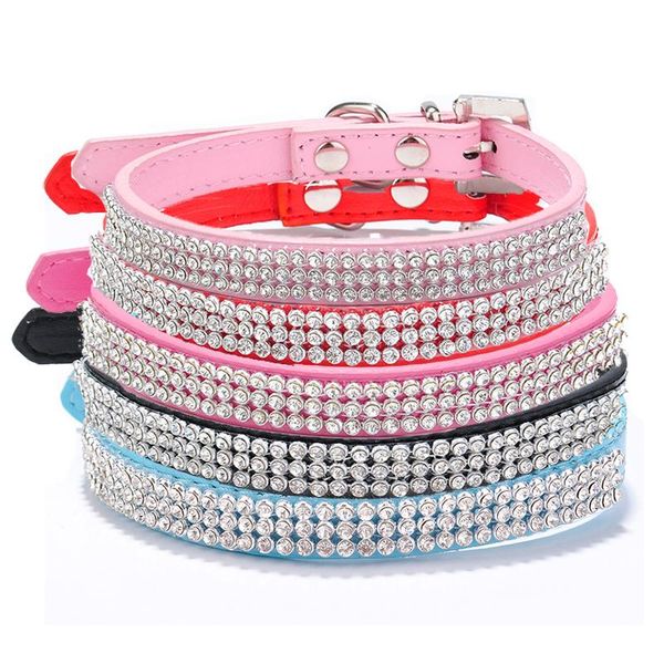 

pu leather dog collar 3 rows rhinestone small dog puppy pet necklace collars