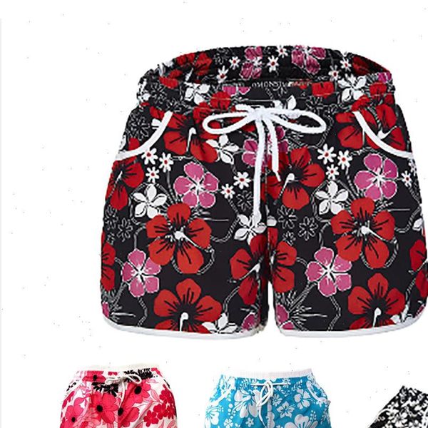 

new ladies beach swimming womens shorts flower printing womens printed beach casual print shorts fashion shorts summer, White;black