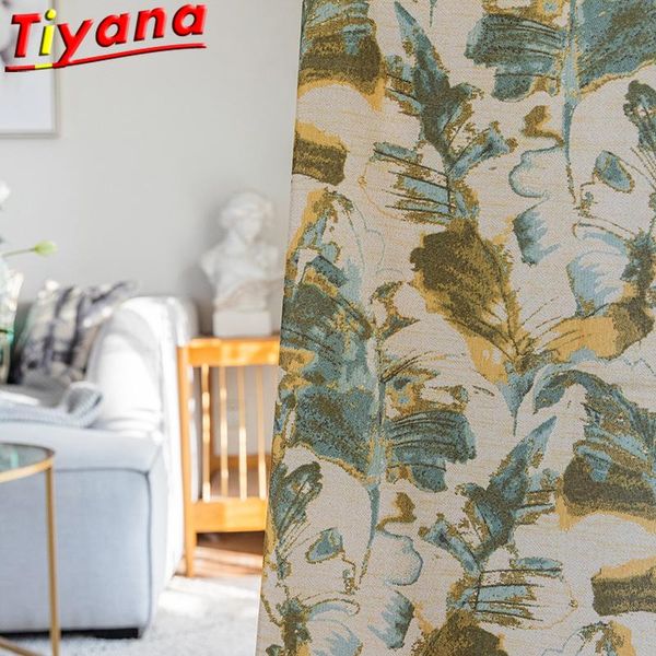 

curtain & drapes art painted printed leaf curtains for living room modern blackout green leaves window bedroom vt