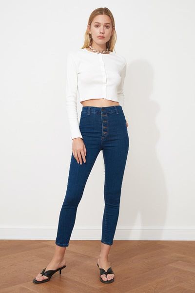 

women's jeans blue front button jegging women 2021 fashion