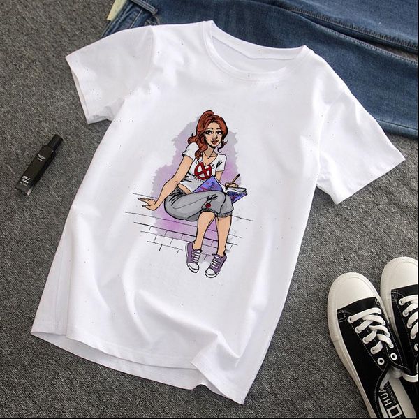 

summer fashion women t shirts womens fun short sleeved 90s young girl harajuku printed female o collar casual, White