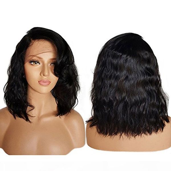 

peruvian virgin hair wavy bob wig natural color 10 12 14inch peruvian human hair lace front wig full lace wig for women, Black;brown