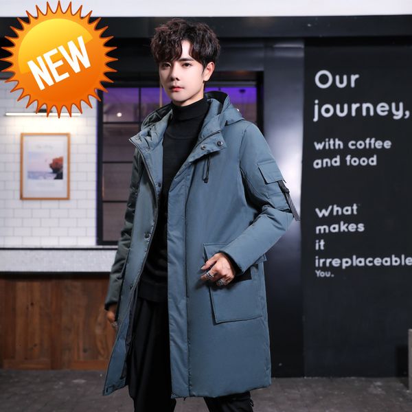 

men's long down jacket man's winter new hooded thickening warm waterproof man windbreaker for men style, Black