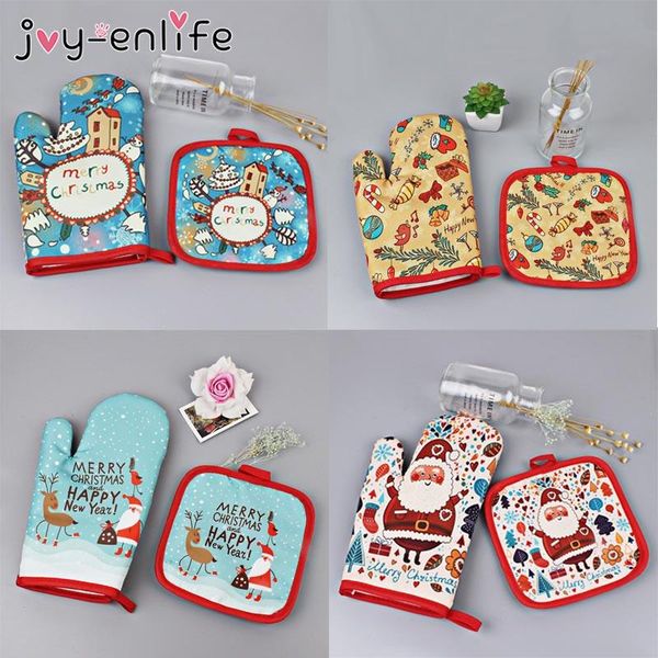 

1 set oven mitts baking anti-gloves pad oven microwave insulation mat christmas decotation for christmas baking grilling