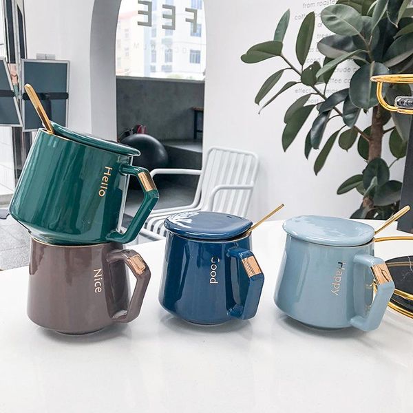 

mugs 400ml simple gold ceramic coffee cup with lid color kitchen tool gift