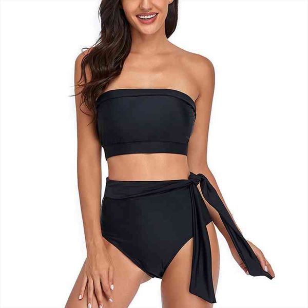 

summer swimsuit 2 pieces bathing suit female solid color bikini high waist bikini panties black, White;black