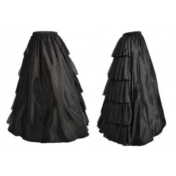 

women gothic lolita multi-layers ruffles long black skirt elastic high waist prom corset matching skirt for christmas halloween party