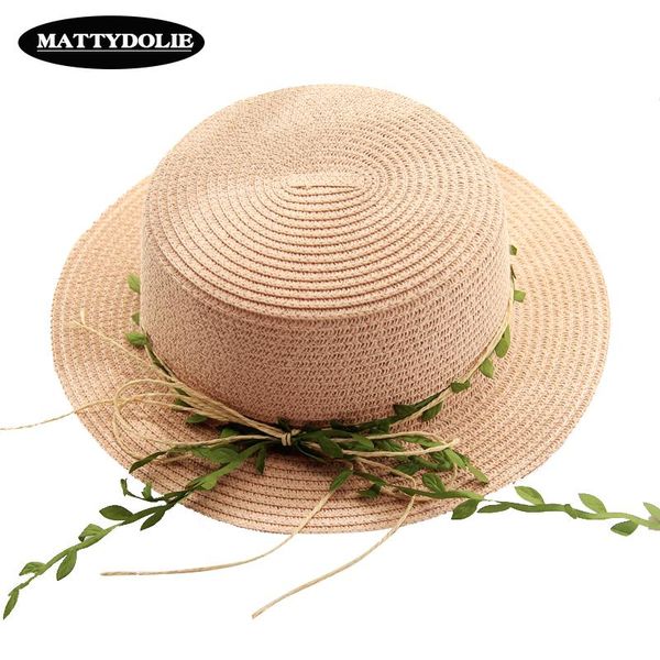 

stingy brim hats mattydolie straw hat girl 2021 rattan summer casual outdoor flat visor beach parent-child sun cap, Blue;gray