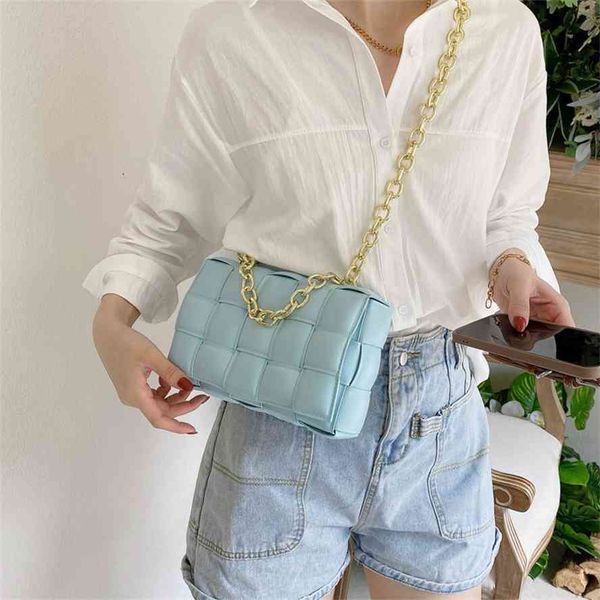 

women's new 2021 messenger shoulder korean style thick chain pu small square bag
