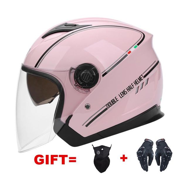 

motorcycle helmets 2 gifts half face helmet dual lens motorbike double visors safety casco moto for man dot approved abs