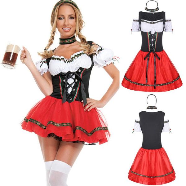 

casual dresses women blue oktoberfest dress ladies woman bavarian german wench waitress serving maid costume beer girl fancy, Black;gray