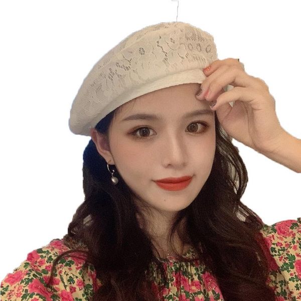 

beanies women's hat white hollow lace beret summer thin section british retro octagonal sunscreen sunshade gorras