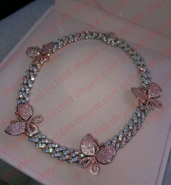 

12mm cz miami cuban link chain pink butterfly choker necklace hip hop rock iced out bling women jewelry 2020 new, Silver