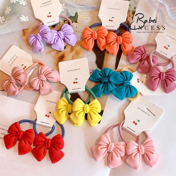 

2pcs/lot cute princess bowknots elastic hair bands for baby girls ponytail holder hair ropes ties headwear kids hair accessories, Slivery;white