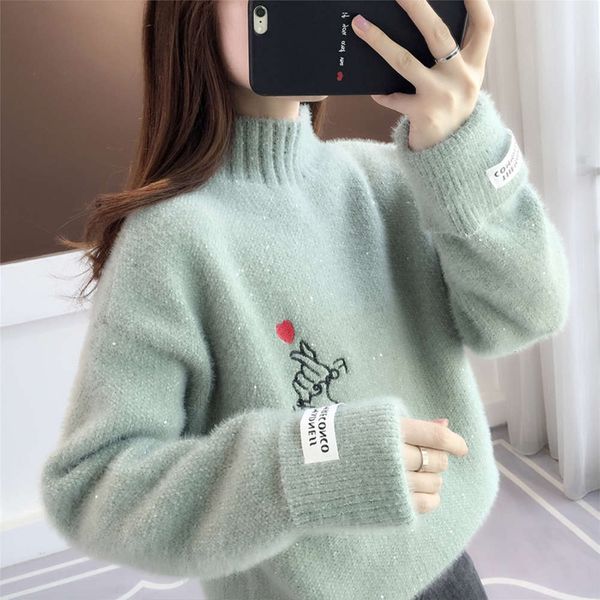 

semi turtleneck women's loose korean base shirt for autumn and winter, White;black