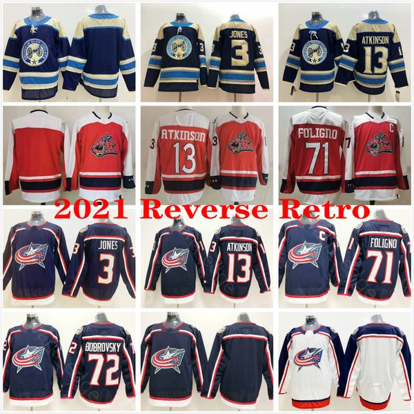 

2021 reverse retro columbus blue jackets 3 seth jones 13 cam atkinson 72 sergei bobrovsky 71 nick foligno red blue stitched hockey jerseys, Black;red
