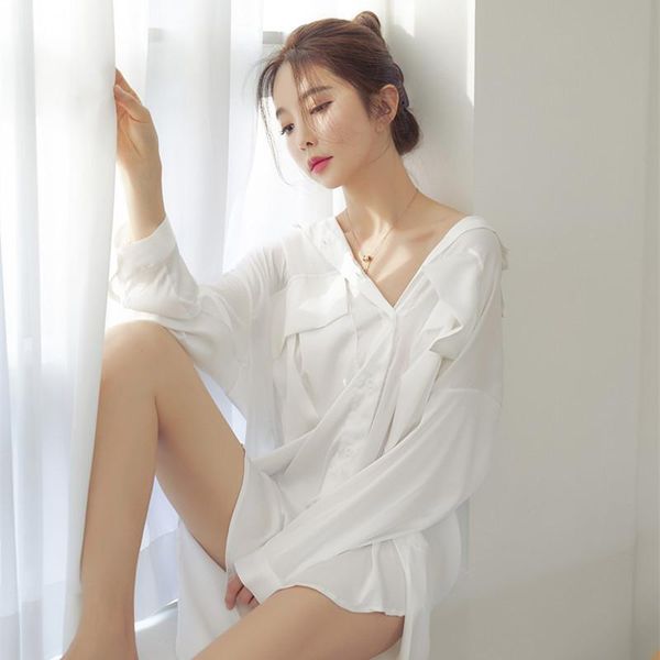

women's sleepwear summer short nightgowns white dress sleeping 2021 long sleeve dresses nightdress h795, Black;red